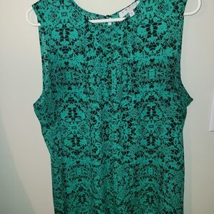 Chaus Vibrant Green and Black Patterned Blouse‎